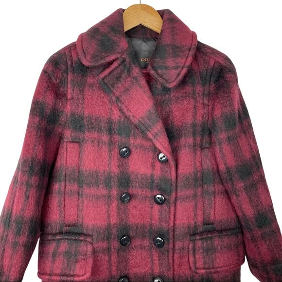 Coach Plaid Maroon Wool Alpaca Coat Red Pea Coat Small - Picture 4 of 10